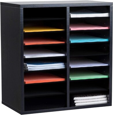 AdirOffice 500 Series 16-Compartment Literature Organizers, 20" x 11.8", Black, 2/Pack (500-16-BLK-2PK)