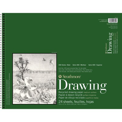 Strathmore 400 Series 14 x 17 Wire Bound Drawing Sketch Pad, 24 Sheets/Pad, 3/Bundle (STTP4431403-