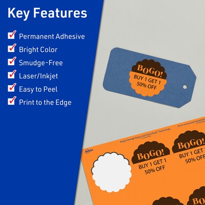 Avery Laser/Inkjet Multipurpose Decorative Edge Labels, 2.5 Dia., Bright Orange, 720/Box (94516)