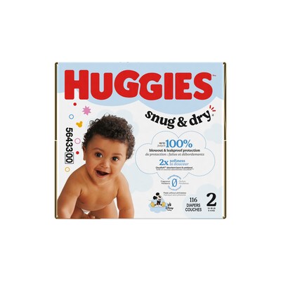 Huggies Snug & Dry Baby Diapers, Size 2, 116/Carton (54646/56433)