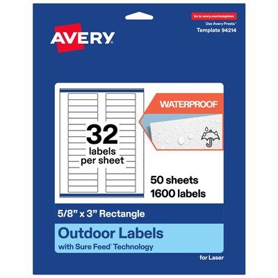 Avery Rectangle Laser Multipurpose Labels, 5/8 x 3, White, 1600/Box (19479399230)