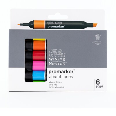 Winsor & Newton Promarker Dual-Tip Alcohol Based Marker, Vibrant Tones, 6/Pack (WNX0290110)