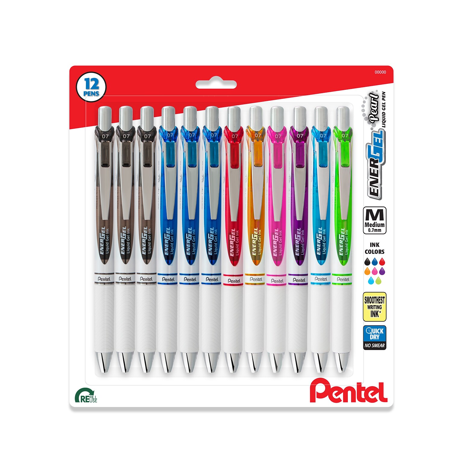 EnerGel Retractable Gel Pen, Medium Point, Assorted Ink, Dozen (BL77PWBP12M)