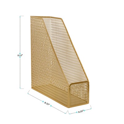 Martha Stewart Ryder Mesh Metal Magazine File Holder, Gold (HHOHD06GLD)