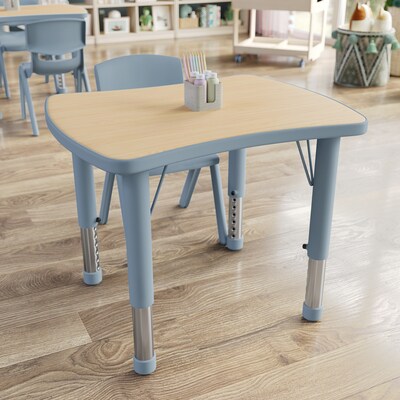 Flash Furniture Wren Rectangular Activity Table, 21.75 x 26.5, Height Adjustable, Natural Woodgrain/Dusty Blue (YU98RECTBDTB)