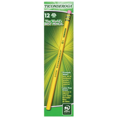 Ticonderoga Woodcase Pencil, 2H, No. 4, Yellow Barrel, 12/Pack