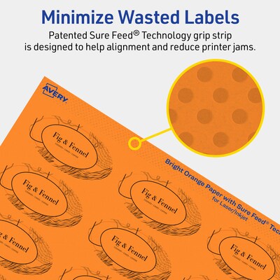 Avery Laser/Inkjet Multipurpose Oval Labels, 1-1/8" x 2-1/4", Bright Orange, 420/Pack (94054)