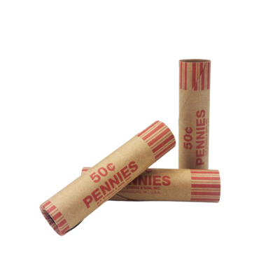 CONTROLTEK 50¢ Penny Crimped-End Coin Wrapper, Kraft/Red, 1000/Carton (560051)