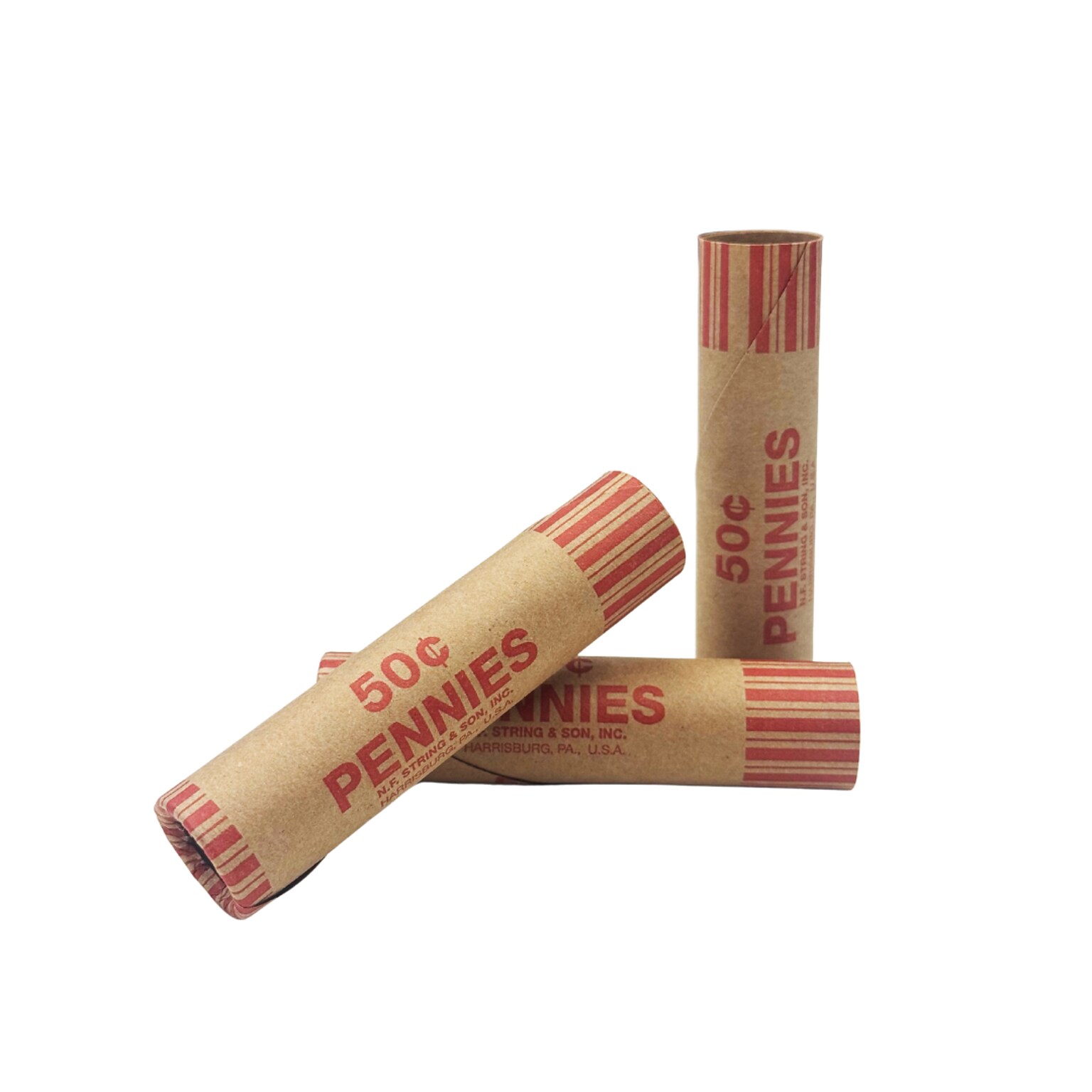 CONTROLTEK 50¢ Penny Crimped-End Coin Wrapper, Kraft/Red, 1000/Carton (560051)