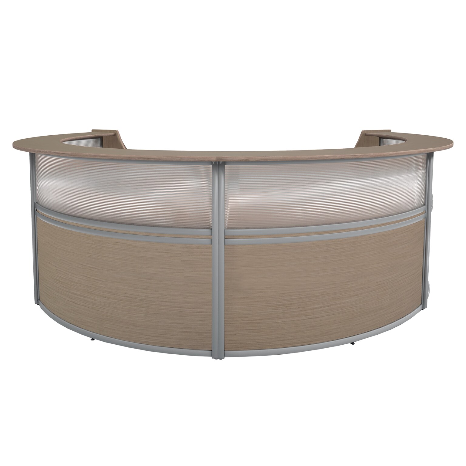 Regency Marque 142W Curved Plexi Four-Unit Reception Desk Workstation, Noble Oak (77314NO)