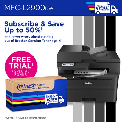 Brother MFC-L2900DW Refurbished Wireless,  Black & White, All-in-One Laser Printer, Refresh Subscrip