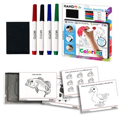 HandMoto Dry-Erase Learning Board, Coloring Series, 4 Markers & 10 Activity Sheets (HMOCLMO1)