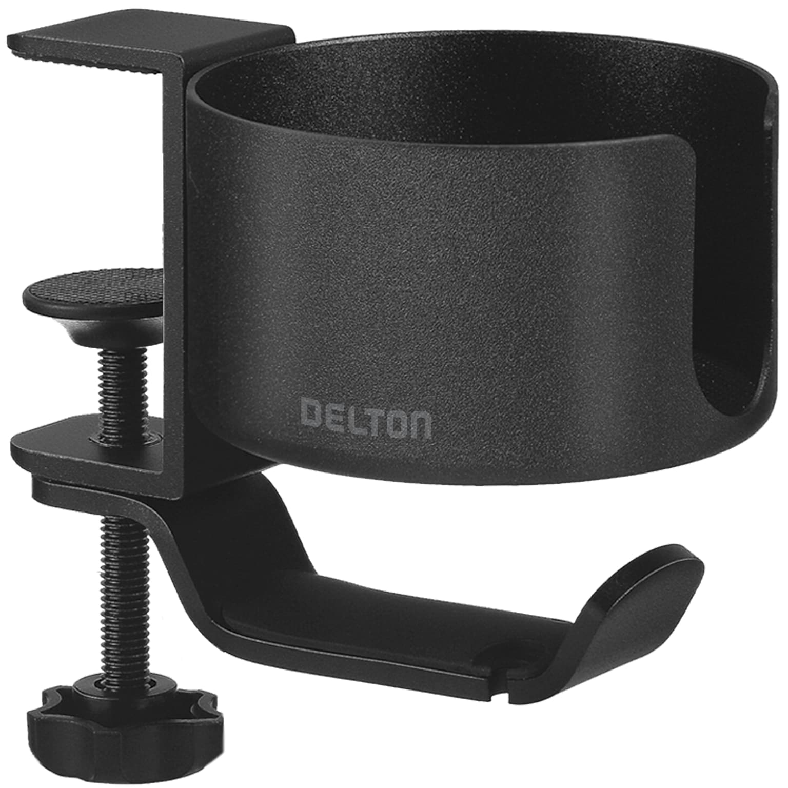 Delton H22 Under Desk Cup Holder and Desk Hook for Headphones, Black (DHSCH22)
