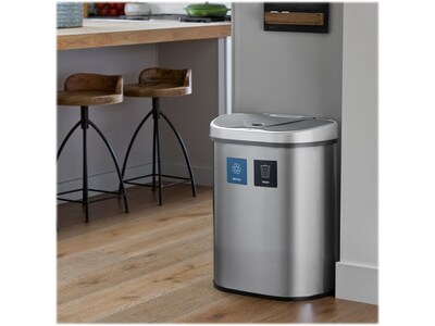 Nine Stars Stainless Steel Dual-Compartment Motion Sensor Trash Can, 18.5-Gallon, Silver (DZT-70-R3)