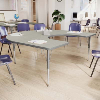 Flash Furniture Wren Horseshoe Activity Table, 66 x 60, Height Adjustable, Light Gray Top/Silver Frame (XUA6066HRSLGTA)