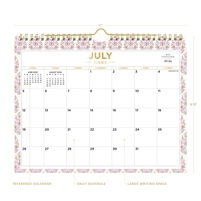2026-2027 Blue Sky Wirebound Floral 8.75 x 11 Academic Monthly Wall Calendar, Kerridge Lilac (158181)