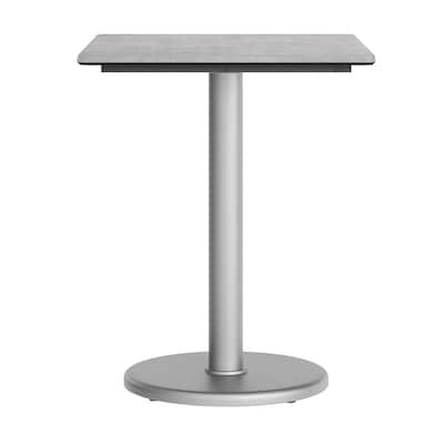 Flash Furniture Acadia Wooden Dining Table with Round Base, 23.75"D x 29.75"W, Gray Faux Concrete/Silver Base (ST2430CGTR18S)