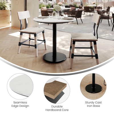 Flash Furniture Acadia 31.25" Round Wooden Dining Table with Round Base, White Faux Marble/Black Base (STRD31WMATR18)