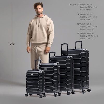 InUSA Trend 4-Piece Hardside Spinner Luggage Set, TSA Checkpoint Friendly, Black (IUTRESMLXL-BLK)