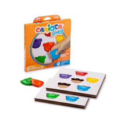 CARIOCA Baby Teddy Palm Crayons, Assorted Colors, 6/Set (CRA42956)