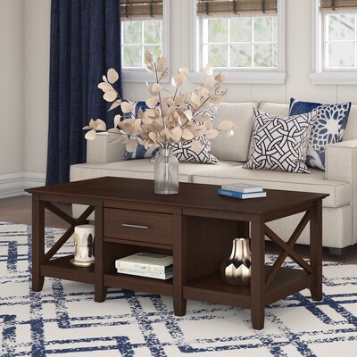 Bush Furniture Key West 47" x 24" Coffee Table with Storage, Bing Cherry (KWT148BC-03)