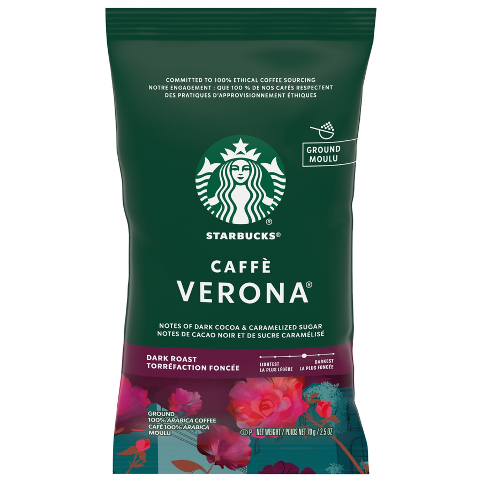 Starbucks Caffe Verona Ground Coffee, Dark Roast, 2.5 oz., 18/Box (11018192)