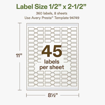 Avery Hemp Barbell Laser/Inkjet Multipurpose Labels, 1/2" x 2-1/2", Off-White (360/Pack)
