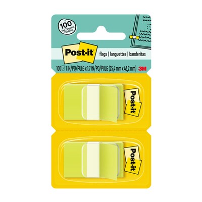 Post-it® Flags, 1 Wide, Green, 100 Flags/Pack (680-BG2)