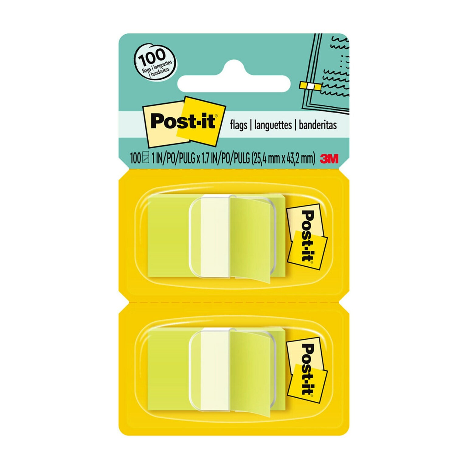 Post-it® Flags, 1 Wide, Green, 100 Flags/Pack (680-BG2)