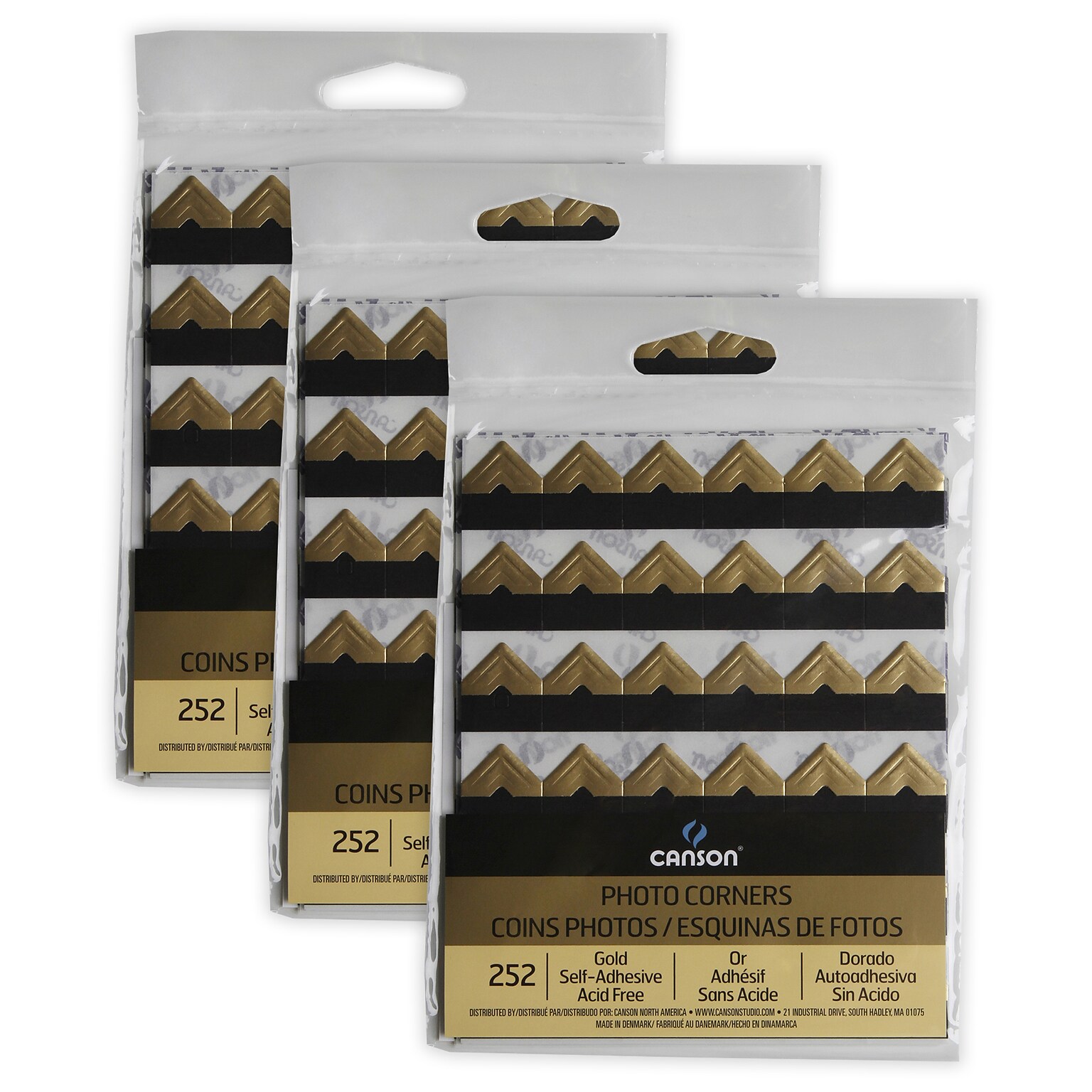 Canson Self Adhesive Photo Corners, Gold, 252 Pieces/Pack, 3 Packs/Bundle (MCXC100510401-3)