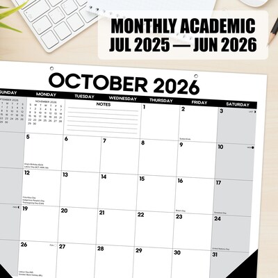 2026-2027 Willow Creek Basic 22" x 17" Academic Monthly Desk Pad Calendar, Black/White (64719)