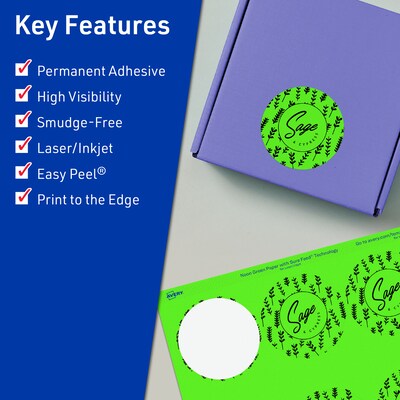 Avery Circle Multipurpose Labels, 2.75 Dia., Neon Green, 240/Pack (94512)