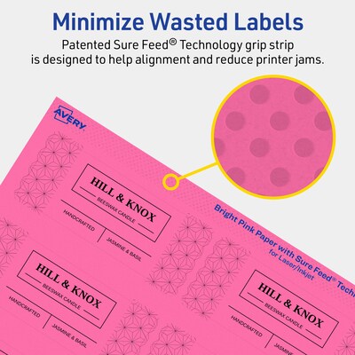 Avery Laser/Inkjet Rectangle Multipurpose Labels, 1.5" x 3.75", Bright Pink, 100/Pack (94205)