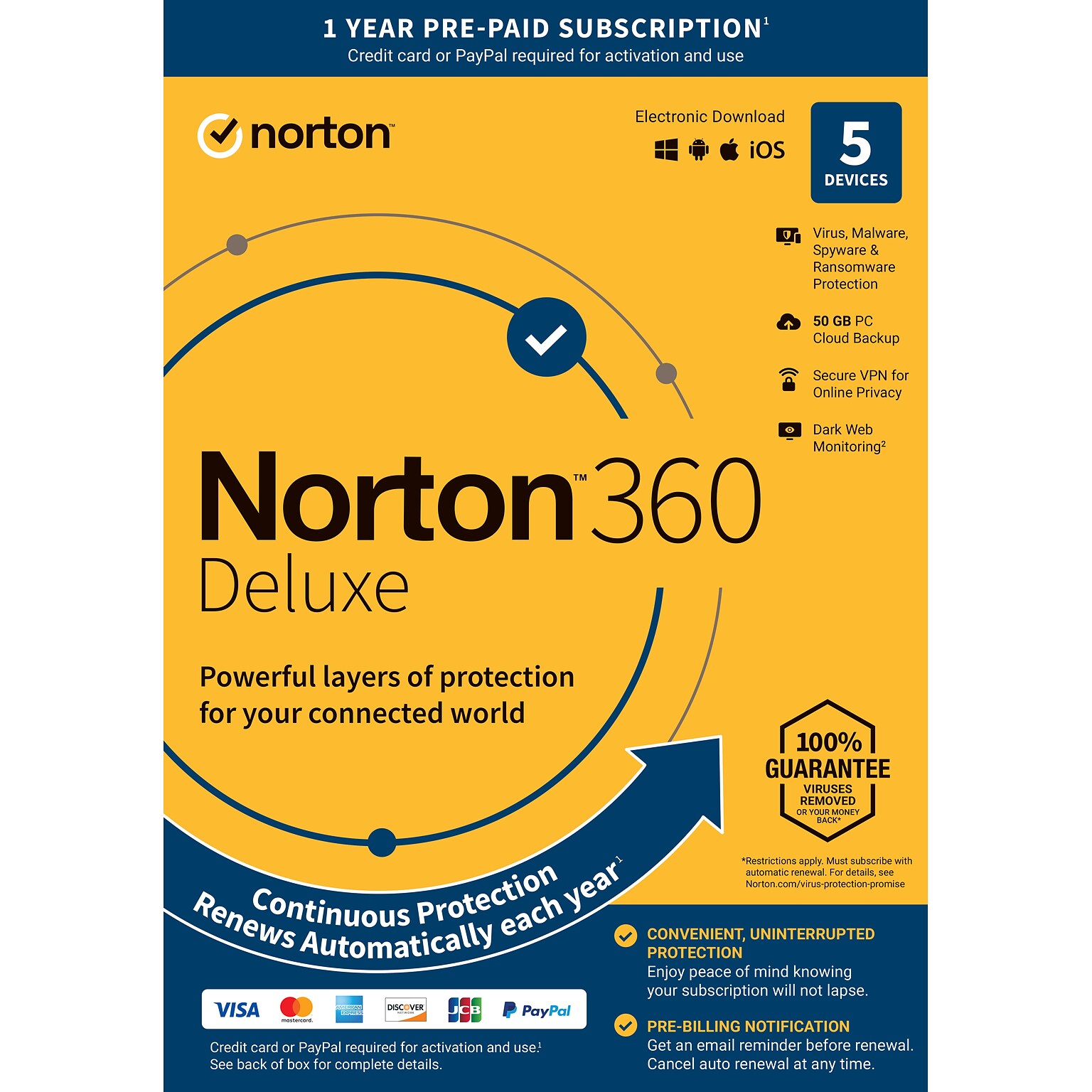 Norton 360 Deluxe for 5 Devices, Windows/Mac/Android/iOS, Download (21390623)