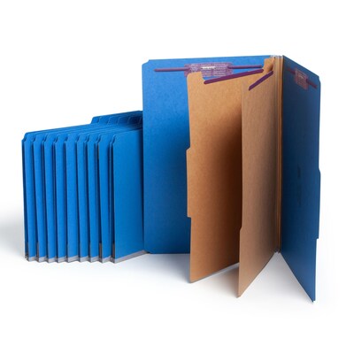 Smead 50% Recycled Pressboard Classification Folders, Legal Size, 2 Dividers, Dark Blue, 10/Box