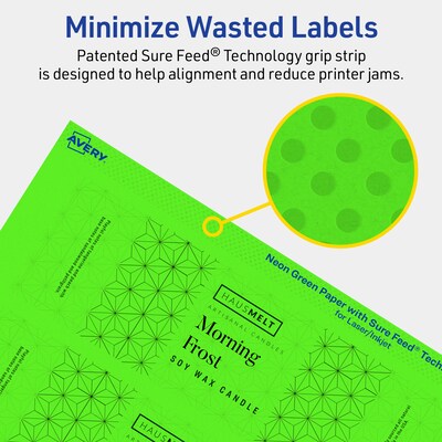 Avery Laser/Inkjet Multipurpose Rectangle Labels, 2" x 7", Neon Green, 40/Pack (94243)