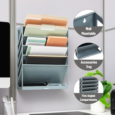 Mind Reader 5-Compartment Mountable Plastic Vertical File Storage, Gray  (WALLANCH-GRY)