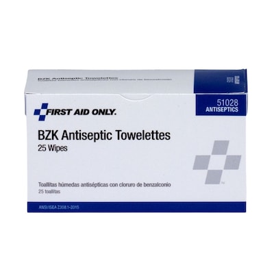 First Aid Only BZK 0.133% Benzalkonium Chloride Antiseptic Wipes, 25/Box (51028)