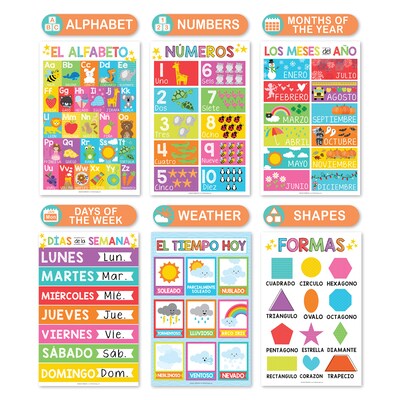 Hadley Designs 17 x 11  Colorful Spanish Preschool Educational Posters, Laminated, 12/Set (HDDX004
