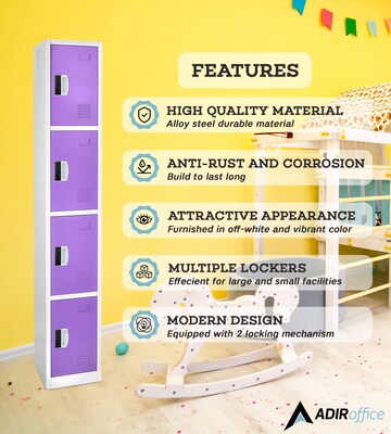 AdirOffice 72H 4-Tier Purple Storage Locker (ADI629-204-PUR-DL)