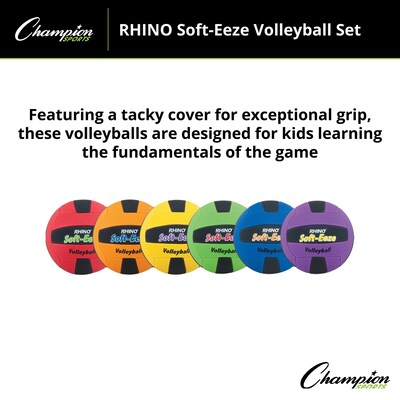 Champion Sports Rhino Softeeze Vinyl Volleyball Set, Assorted Colors, 6/Set (CHSRS2SET)