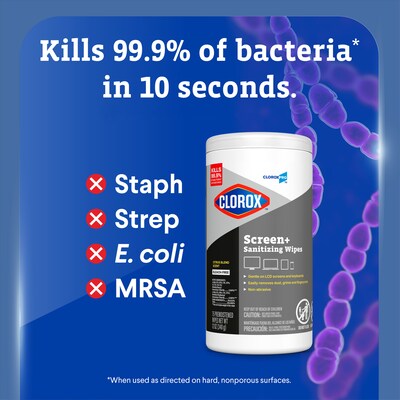 CloroxPro Clorox Screen+ Sanitizing Wipes, Bleach Free, Citrus Blend Scent, 75 Wipes/Container, 6/Carton (60724CT)