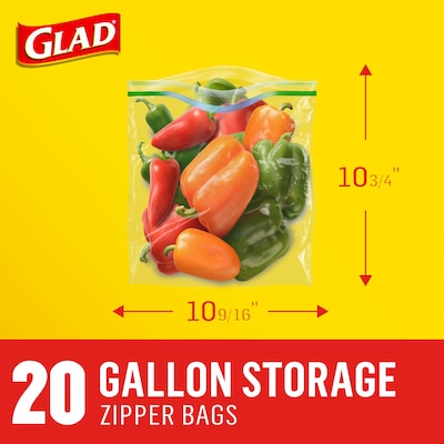 Glad Zipper Storage Bags, Gallon, 20 Bags/Box (55050)