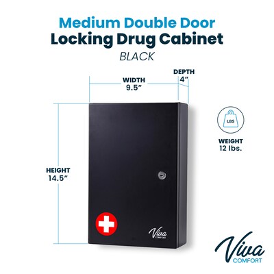 Viva Comfort Medium Double Door Medicine Locking Secure Storage Medical Cabinet, 0.3 cu. ft., Black (ADIME999-02-BLK-MK)