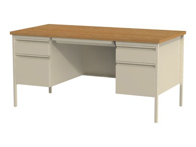 Hirsh 60"W Double-Pedestal Computer Desk, Putty/Oak (20100)