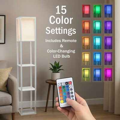 Simple Designs Etagere Organizer 62.5" Floor Lamp with Rectangular Shade, White (LF1014-WHT-CCLB)
