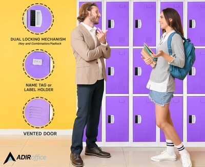 AdirOffice 72"H 3-Tier Purple Storage Locker (ADI629-203-PUR-DL)
