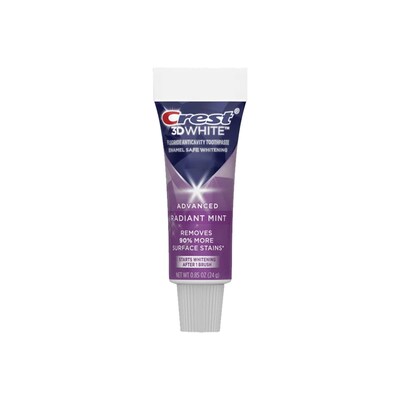 Crest 3D White Toothpaste, 0.85 oz Travel Size Tube, 12 Tubes/Bag, 12 Bags/Carton