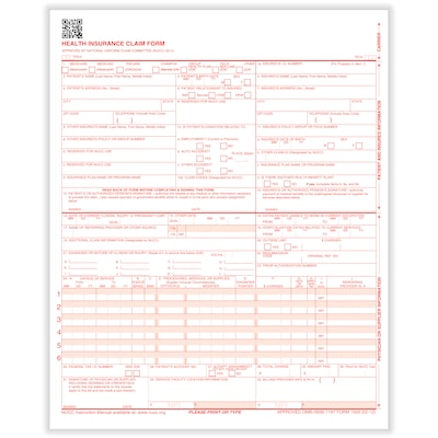 ComplyRight CMS-1500 Health Insurance Claim Forms (02/12), 8-1/2 x 11, Box of 1,000 (CMS12LC1)