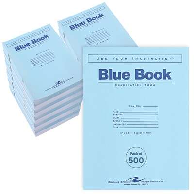 Roaring Spring Paper Products Exam Notebooks, 8.5 x 11, Wide Ruled, 8 Sheets, Blue, 500/Case (77517CS)